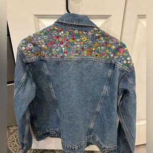 Old Navy Upcycled Denim Jacket with hand embroidered floral pattern large